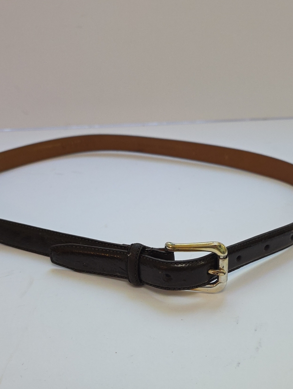 Lauren Ralph Lauren Dark Brown Leather Belt with Gold Buckle